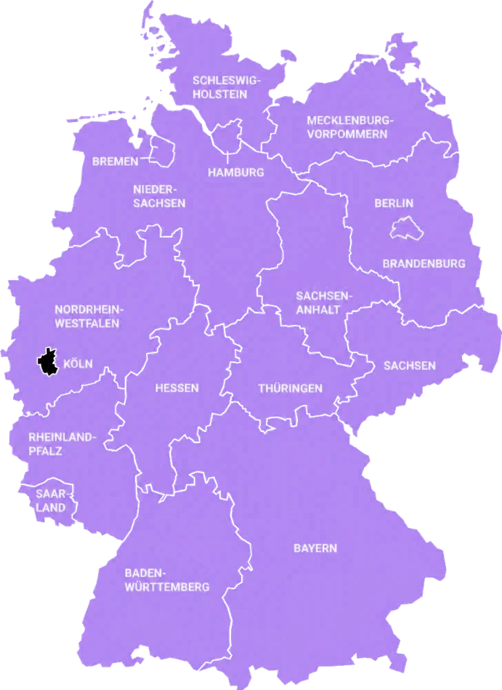 Karte von Deutschland mit hervorgehobenem Einsatzgebiet rund um Köln