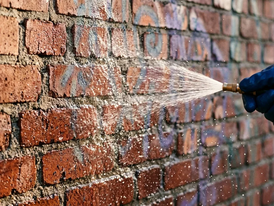 Graffitientfernung auf Klinker: Wasser spült Farbreste aus den Fugen